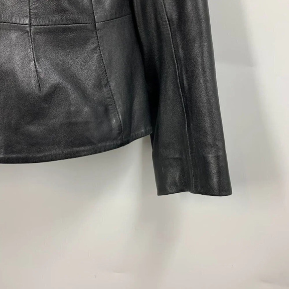 Calvin‎ Klein Collection Women's Lambskin Full Zip Leather Jacket Size 12 - Picture 5 of 12